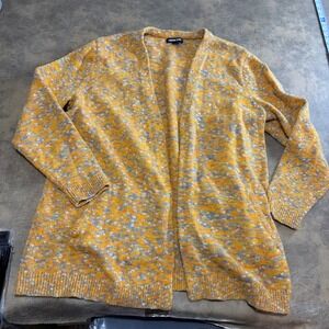 Lands End Cardigan Sweater Womens 1X Orange Space Dye Open Front Pockets 516400